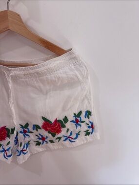 RAGA White Embroidered Floral Lounge Shorts